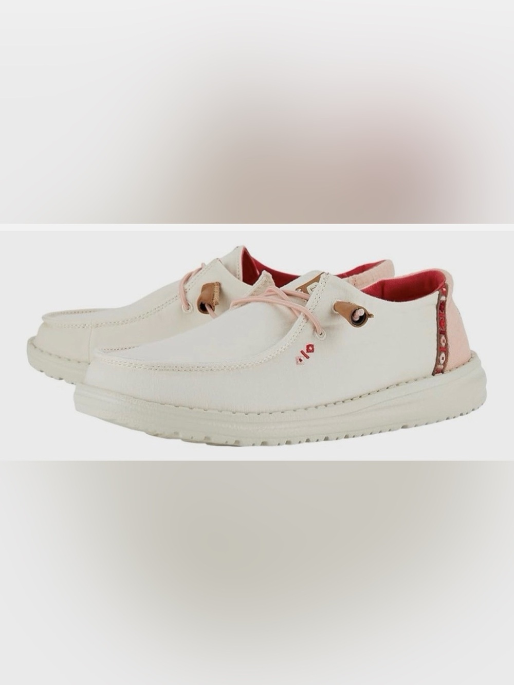 Hey Dude Women’s Wendy Chambray Boho White and Pink Casual Slip-On Shoes